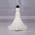 Elegant Scoop Neck Sleeveless Water Solouable Lace Fish Cut Wedding Gown Chapel Train Beaded